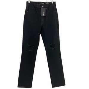 Fashion Nova Women's‎ Denim Jeans Size 1 Straight Leg High Rise Black Cotton NWT